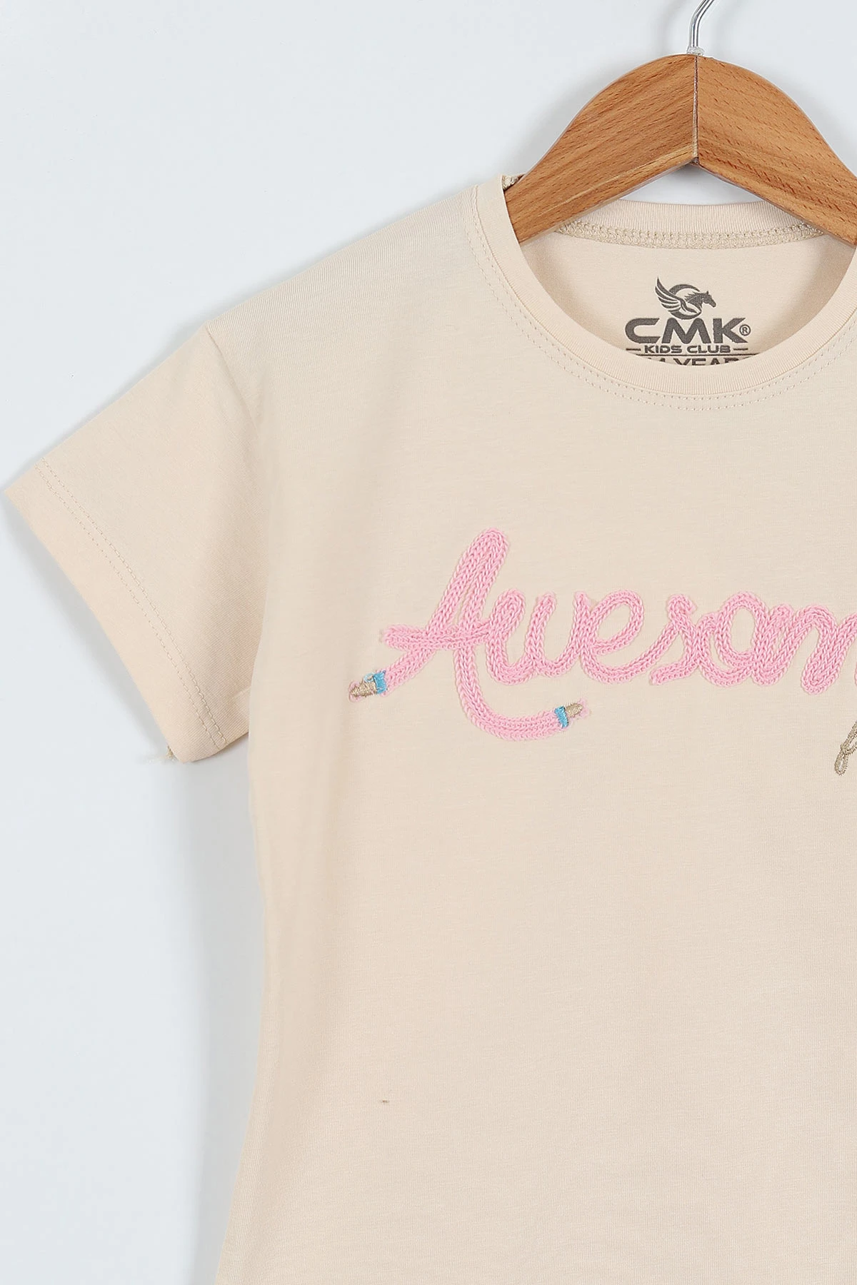 Bej (3-12 Yaş)Awesome Nakışlı   Kız Çocuk Kısa Kol Tişört 354003