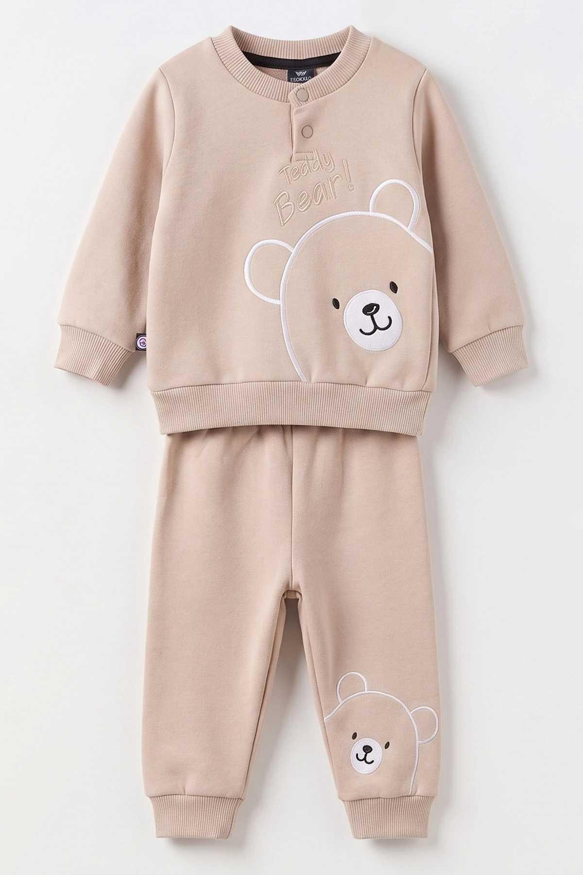 Bej (3-24 Ay) Teddy Bear  Nakışlı  3 İp Şardonlu Erkek Bebek Kışlık Takım 495596