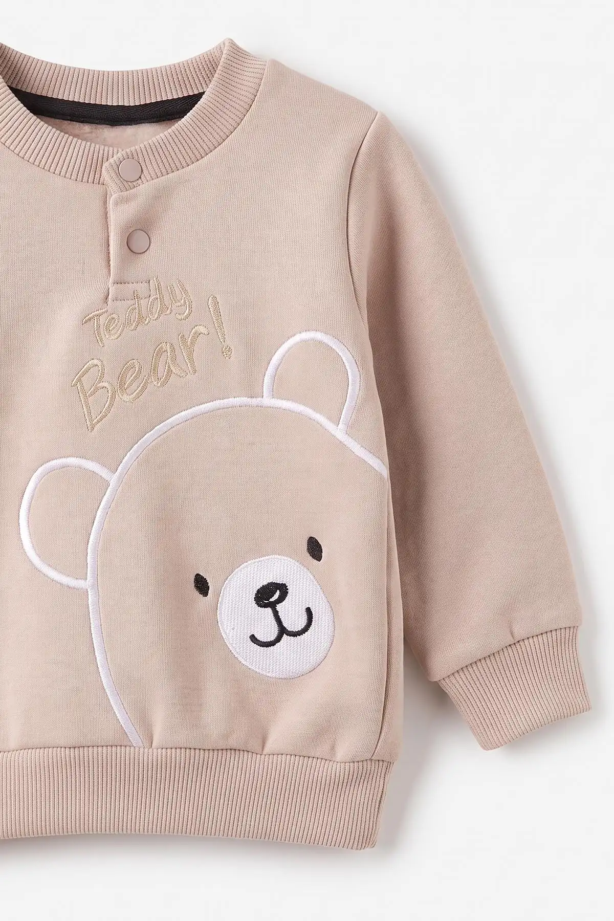 Bej (3-24 Ay) Teddy Bear  Nakışlı  3 İp Şardonlu Erkek Bebek Kışlık Takım 495596
