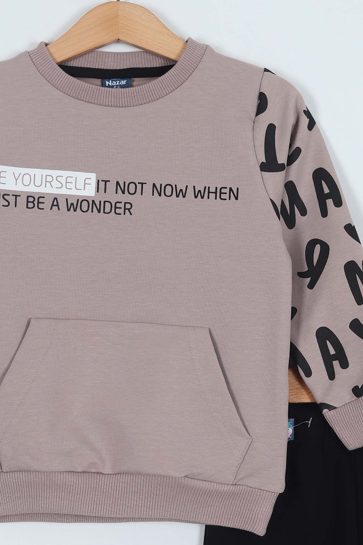 Bej (3-6 Yaş) Kanguru Cepli Be Yourself Baskılı Erkek Çocuk Takım 208319