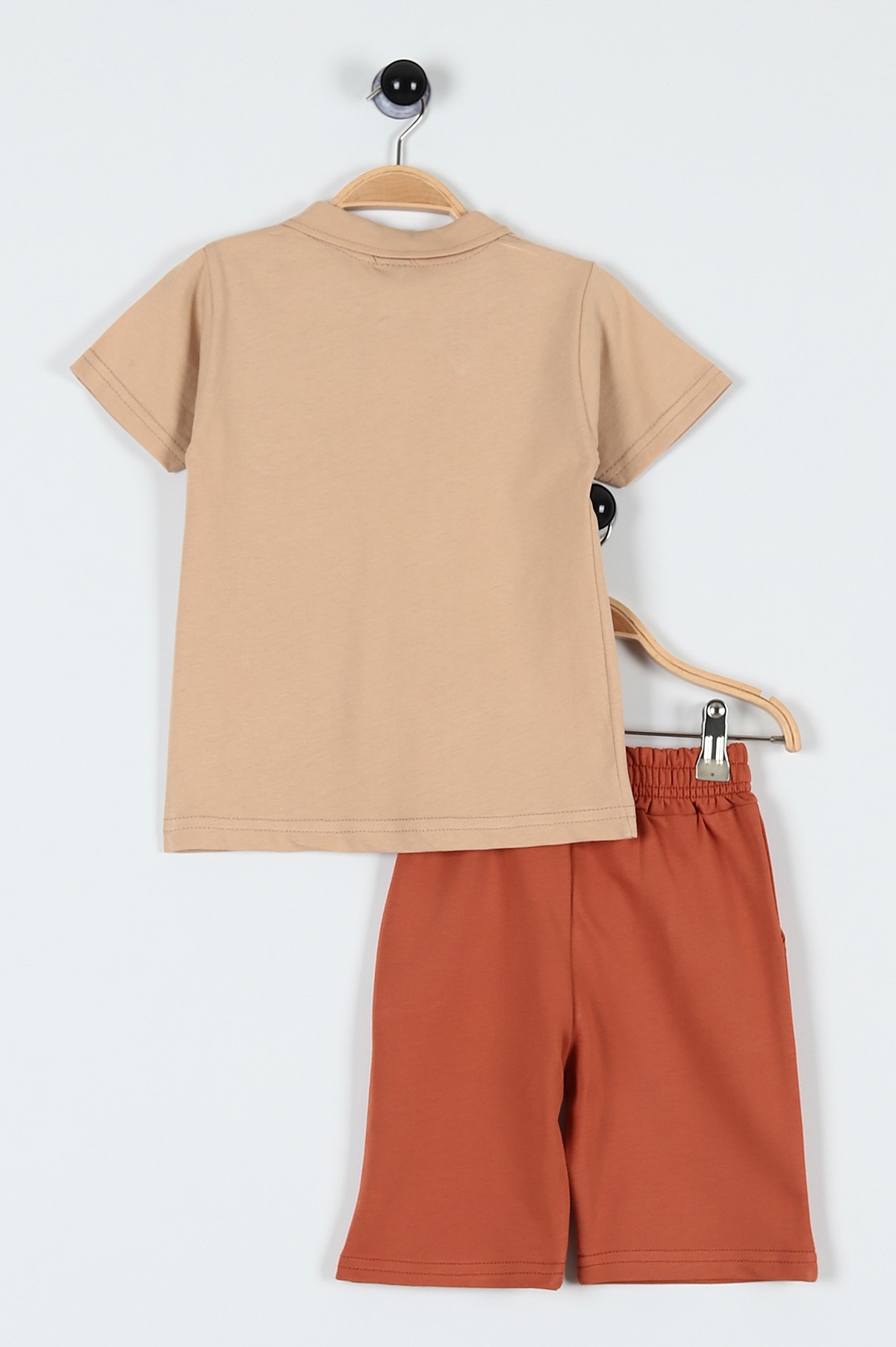 Bej (3-6 Yaş) New Duds Nakışlı Yakalı Düğme Detaylı Erkek Bebe Takım 183590