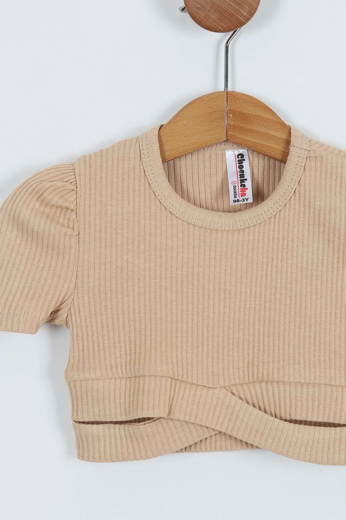 Bej (3-7 Yaş) Crop Fitilli Kız Çocuk Takım 265334