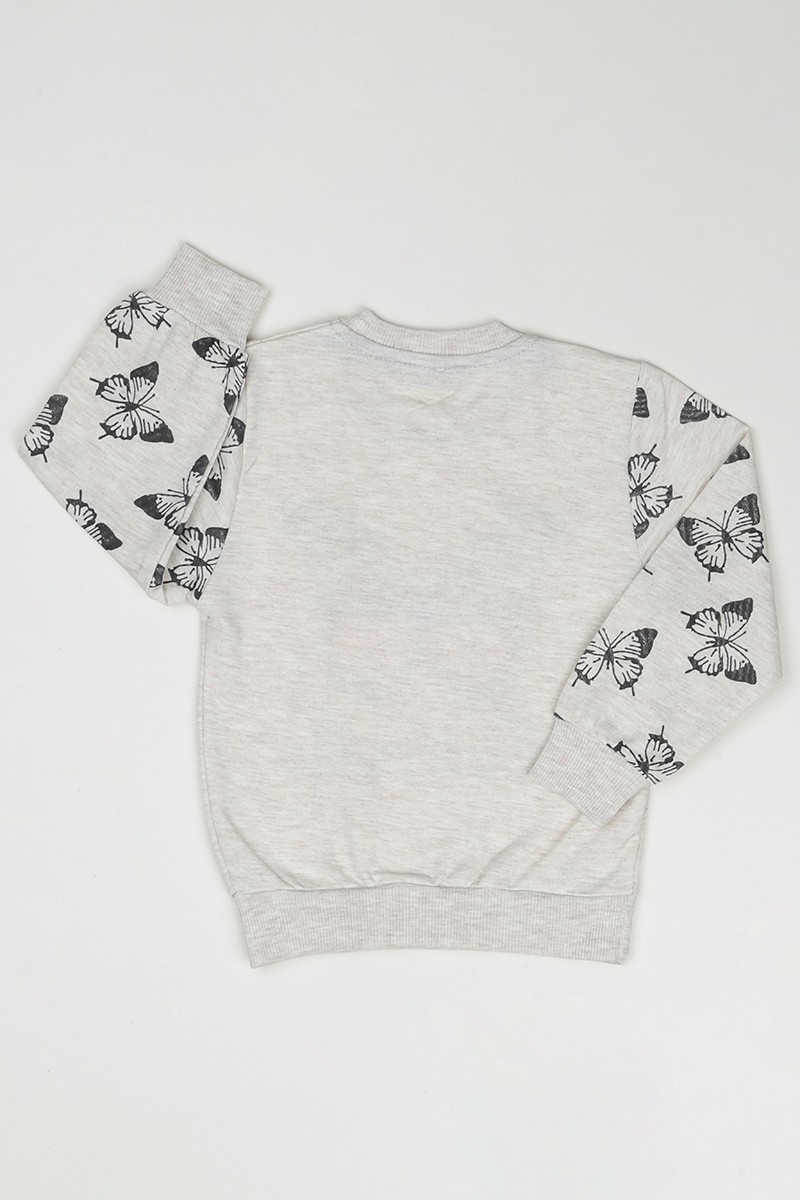Bej (3-7 Yaş) Kelebek Baskılı Kız Çocuk SweatShirt 90352