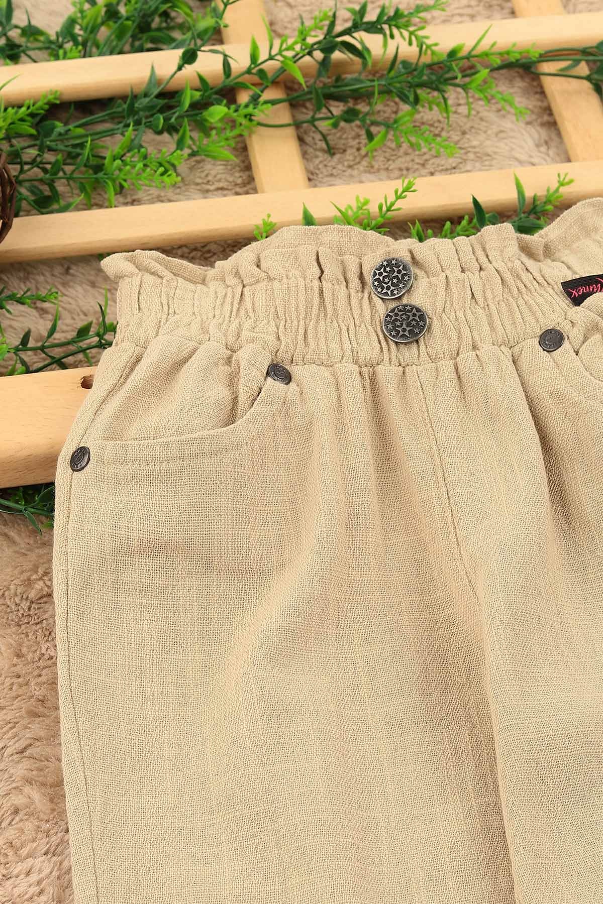 Bej (3-7 Yaş) Önü Çift Cepli Düğmeli Kız Çocuk Pantolon 158463