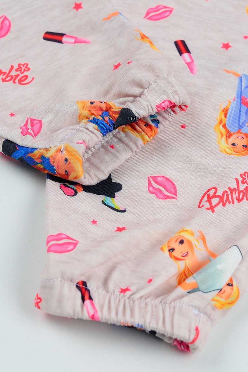 Bej (4-12 Yaş) Barbie Baskılı Belden Lastikli Kız Çocuk Takım 96652