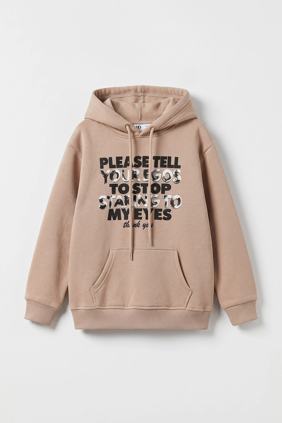Bej (4-12 Yaş) Baskılı Kapüşonlu ve Kanguru Cepli 3 İp Şardonlu Erkek Çocuk Sweatshirt 496862