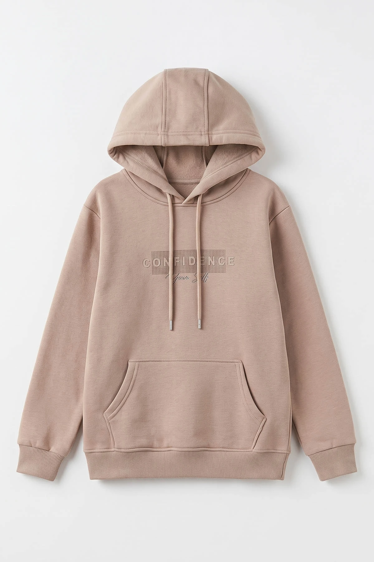 Bej (4-12 Yaş) Confidence Kabartma Baskılı Kapüşonlu ve Kanguru Cepli 3 İp Şardonlu Erkek Çocuk Sweatshirt 497751