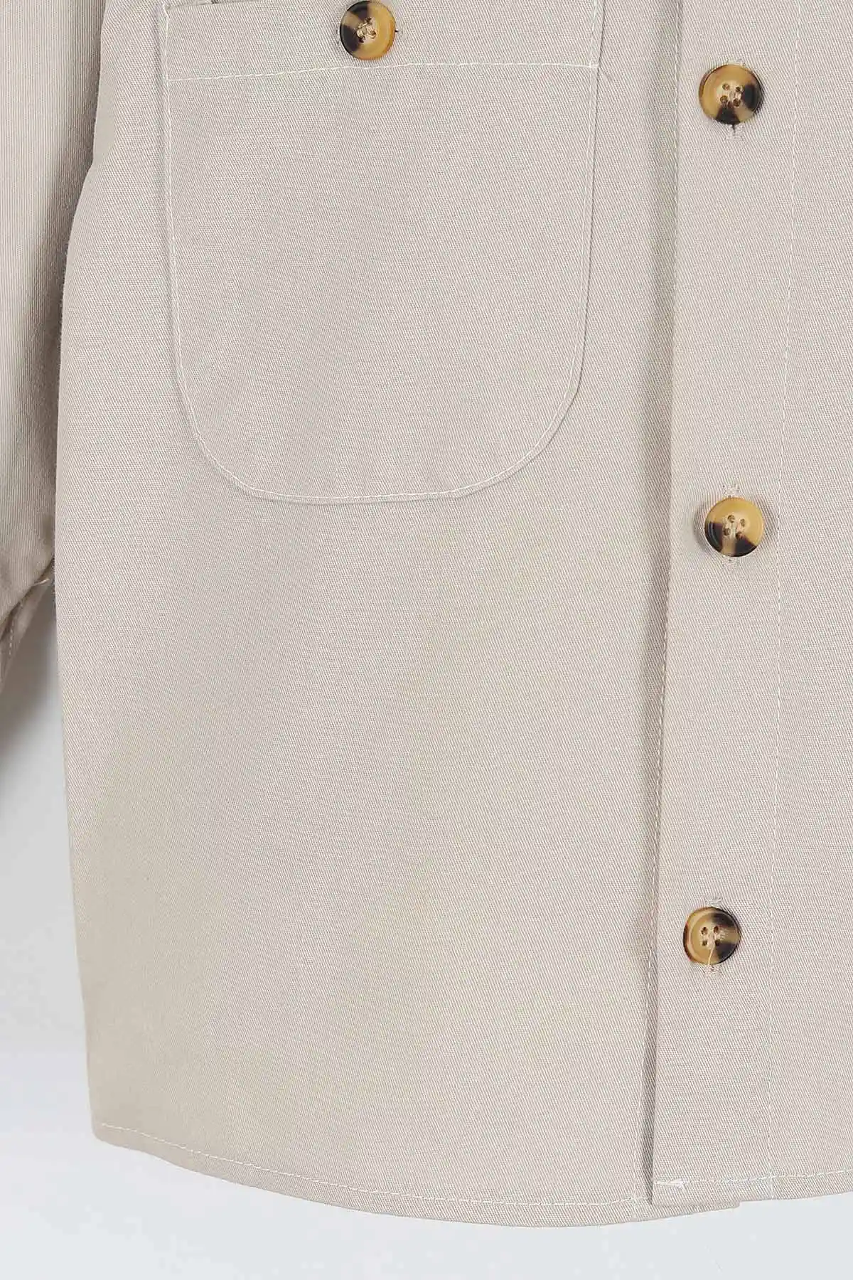 Bej (5-14 Yaş) Çift Cepli Oversize Kalıp Erkek Çocuk Gabardin Gömlek 323434