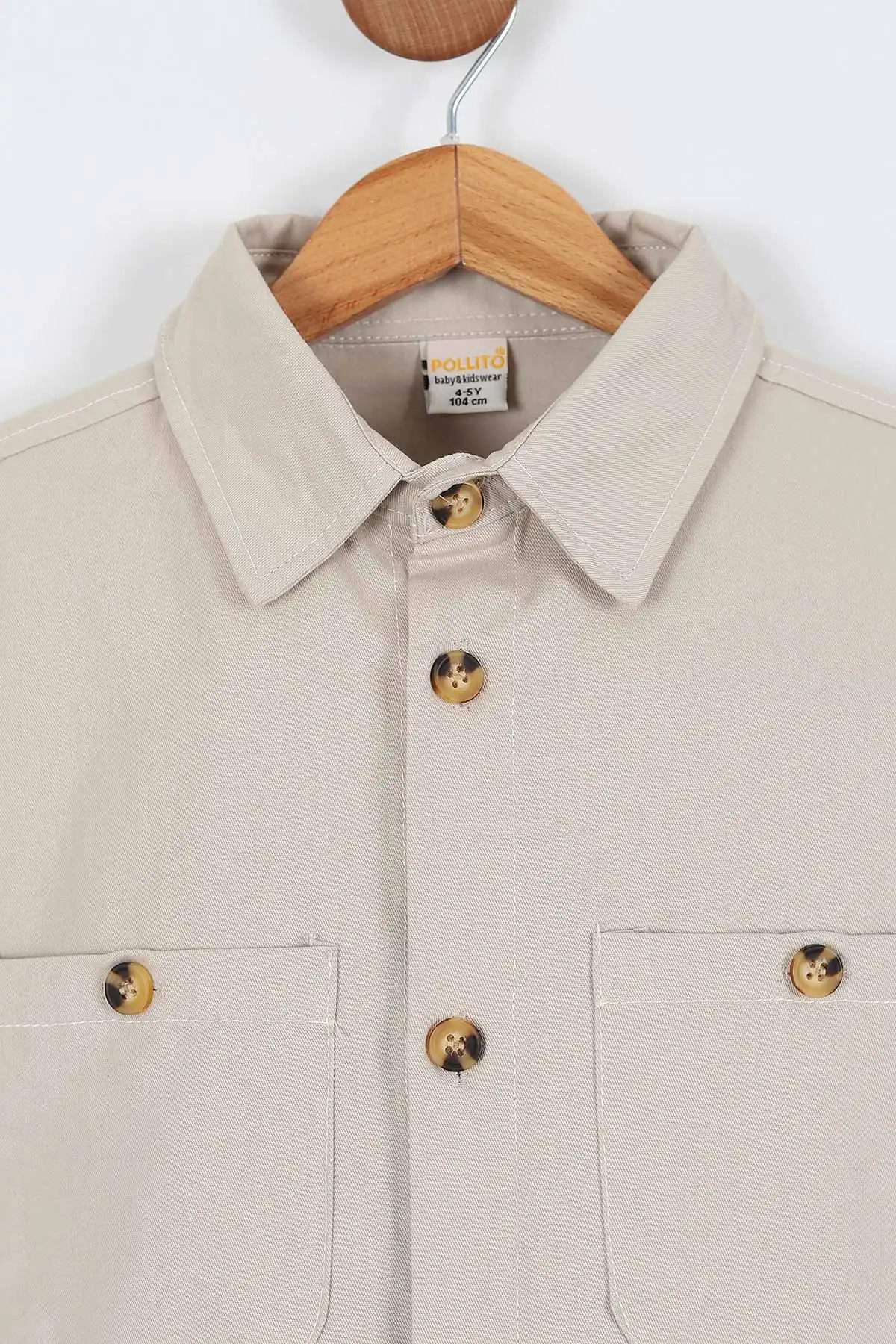 Bej (5-14 Yaş) Çift Cepli Oversize Kalıp Erkek Çocuk Gabardin Gömlek 323434