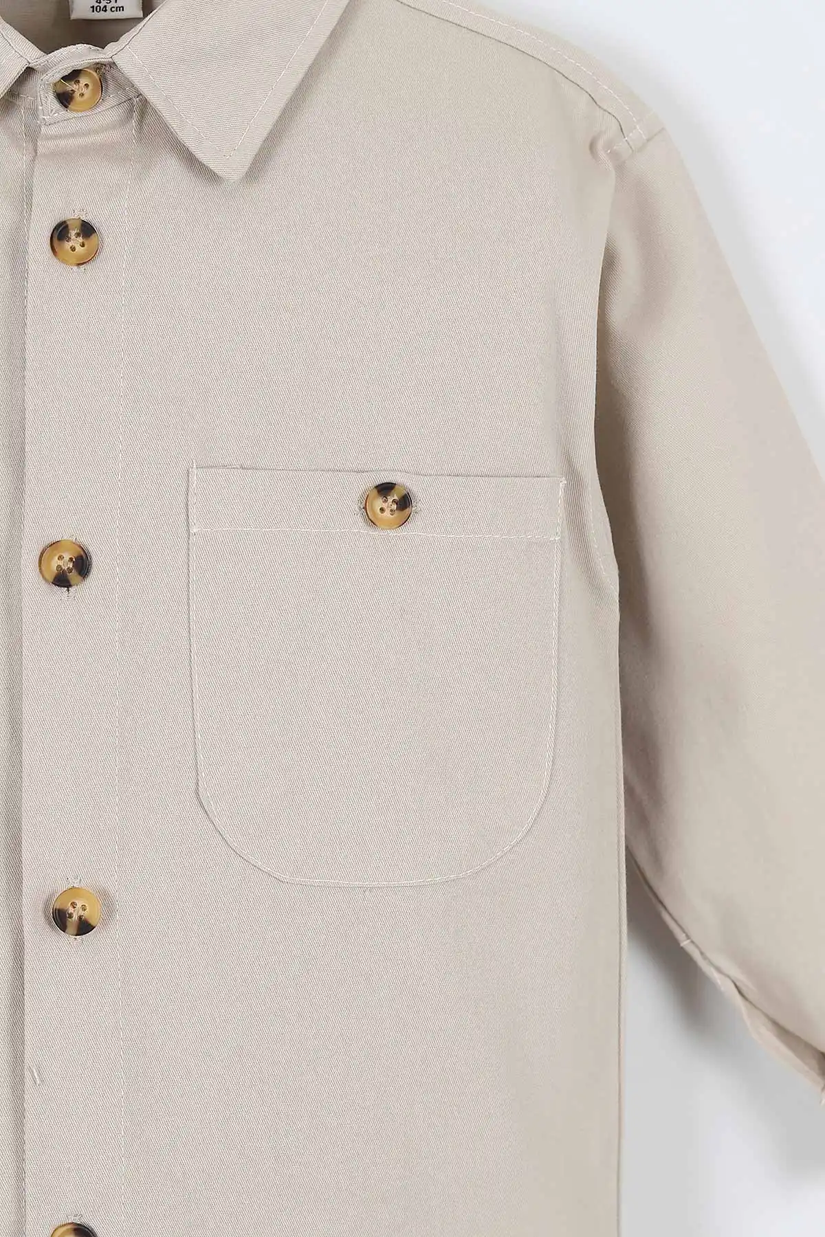 Bej (5-14 Yaş) Çift Cepli Oversize Kalıp Erkek Çocuk Gabardin Gömlek 323434