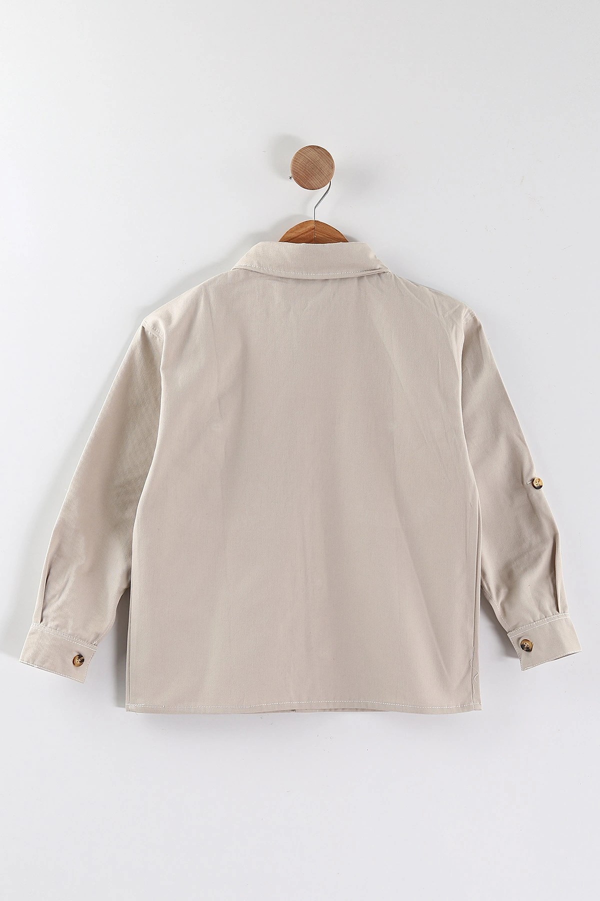 Bej (4-13 Yaş)  Çift Cepli Oversize Kalıp Erkek Çocuk Gabardin Gömlek 442186
