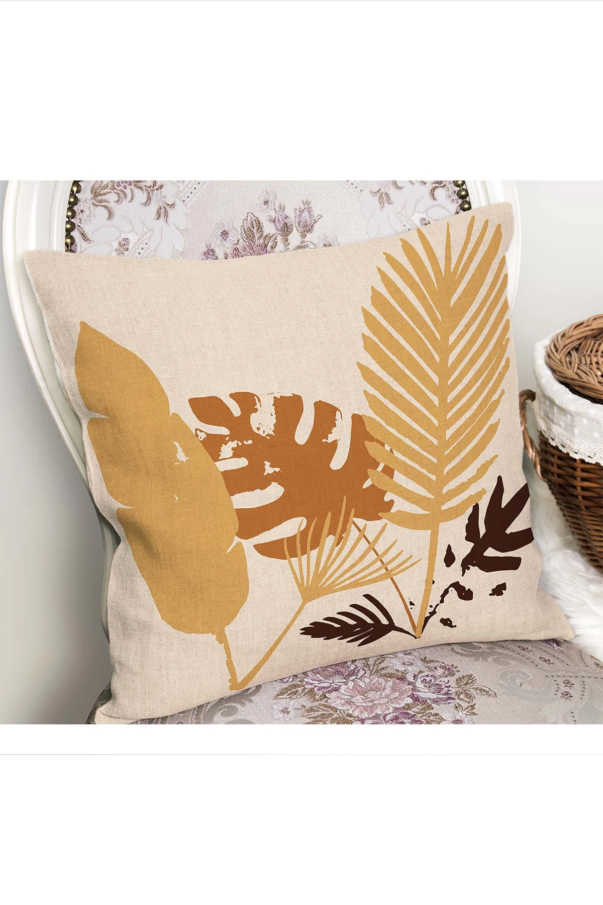 Bej 43x43 Dijital Baskılı Fermuarlı Modern Kırlent Kılıfı 272390