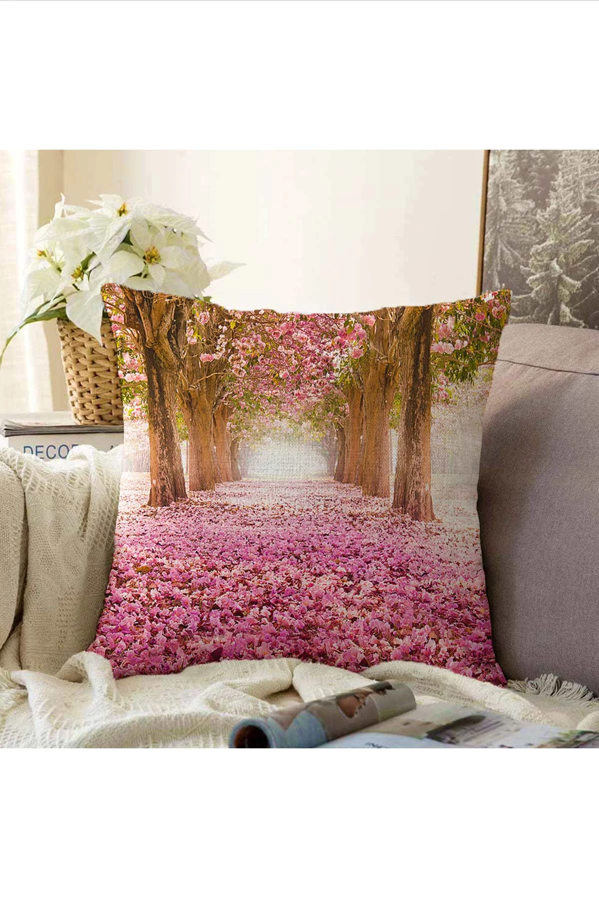 Fuşya 43x43 Dijital Baskılı Fermuarlı Modern Kırlent Kılıfı 272909