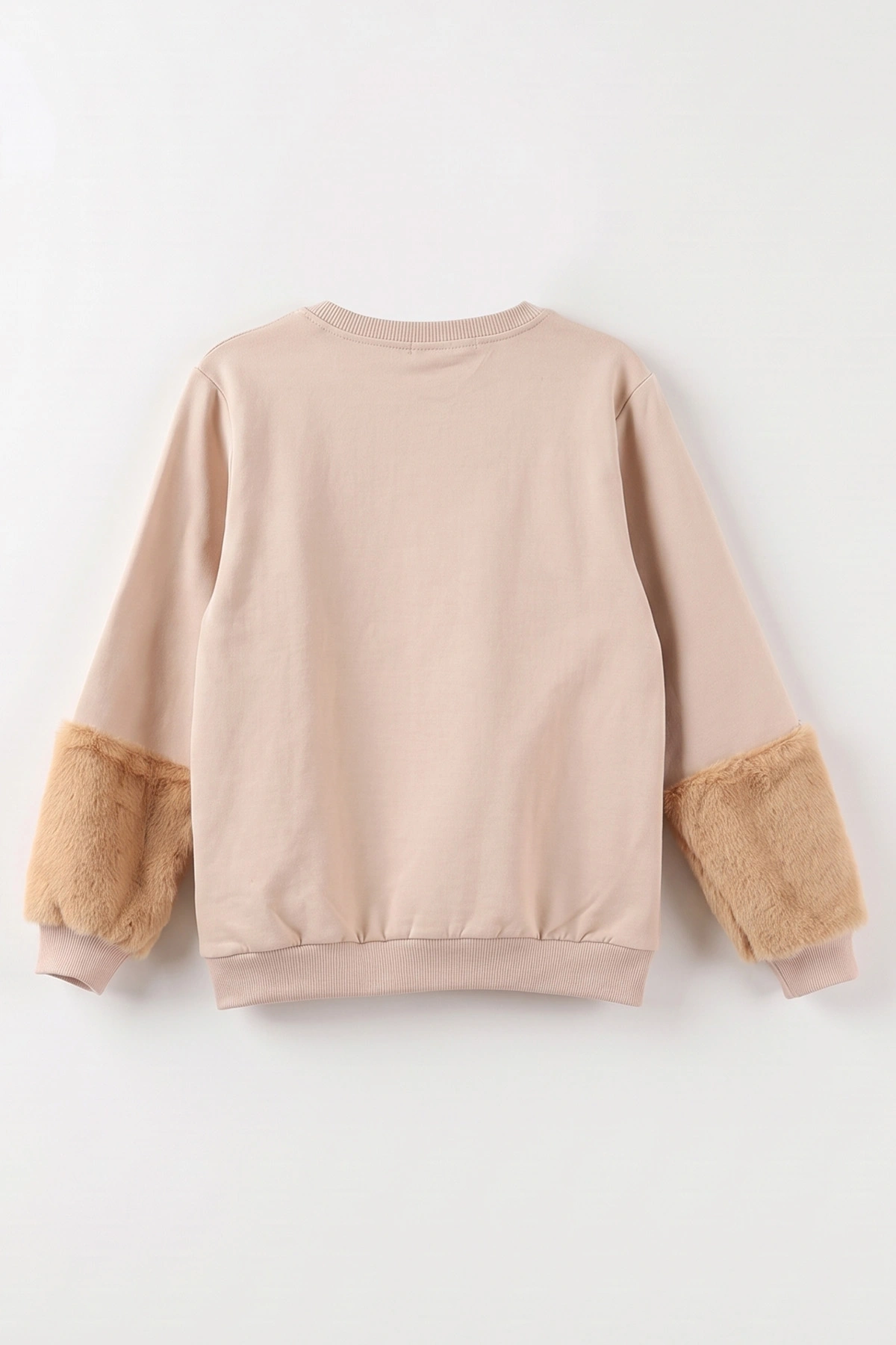 Bej (5-13 Yaş) Kiraz Nakışlı Taşlı  İçi Şardonlu Kız Çocuk Sweatshirt 487443