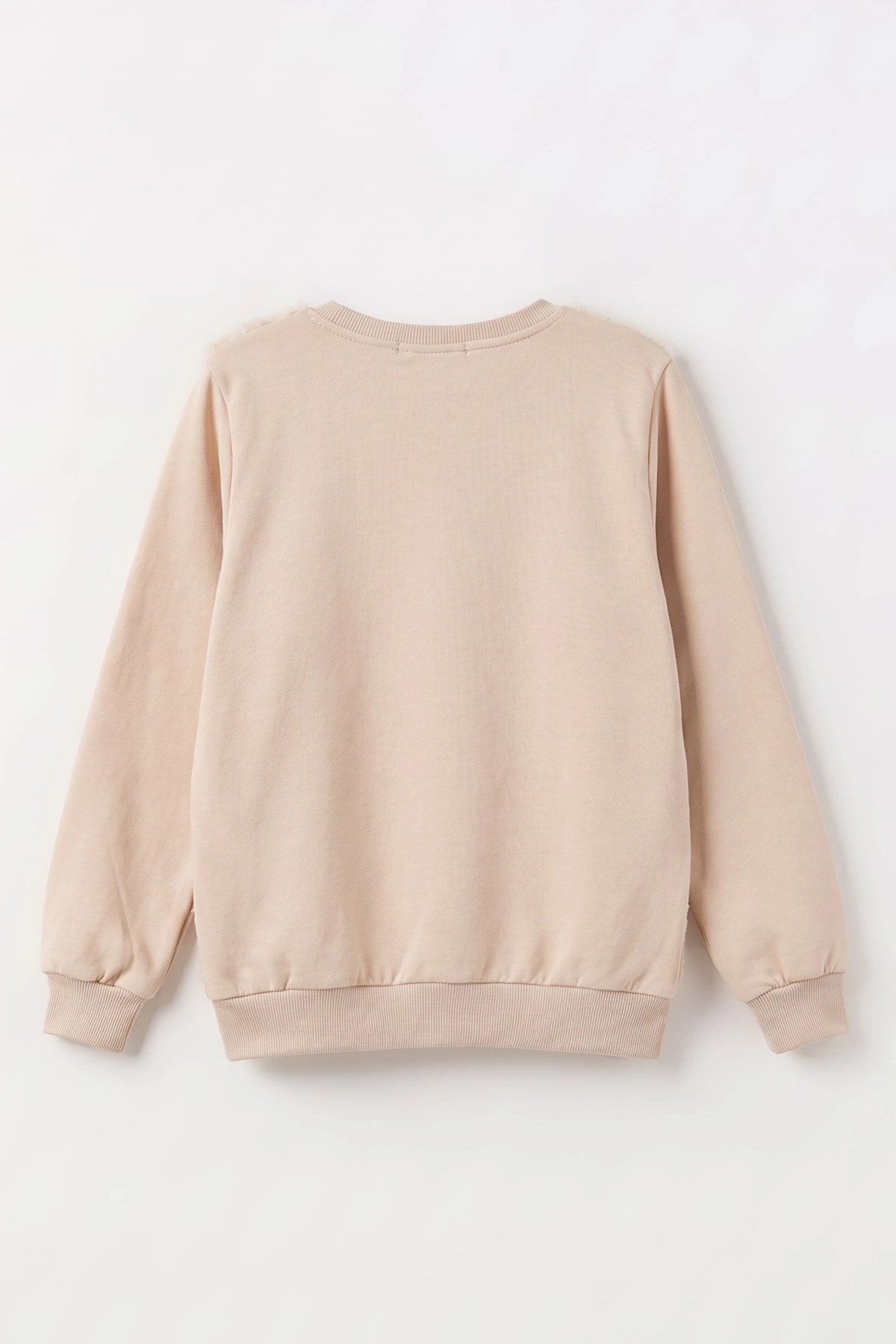 Bej (5-13 Yaş) Önü Yıldızlı  Peluşlu İçi Hafif   Şardonlu Kız Çocuk Sweatshirt 489286