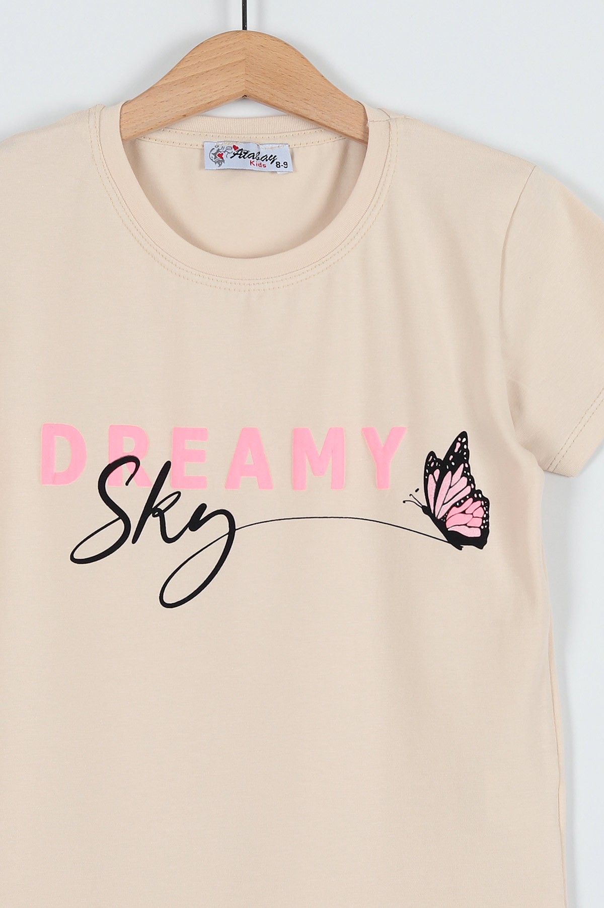 Bej (5-8 Yaş) Dreamy Kabartma Baskılı Kız Çocuk Tişört 185391