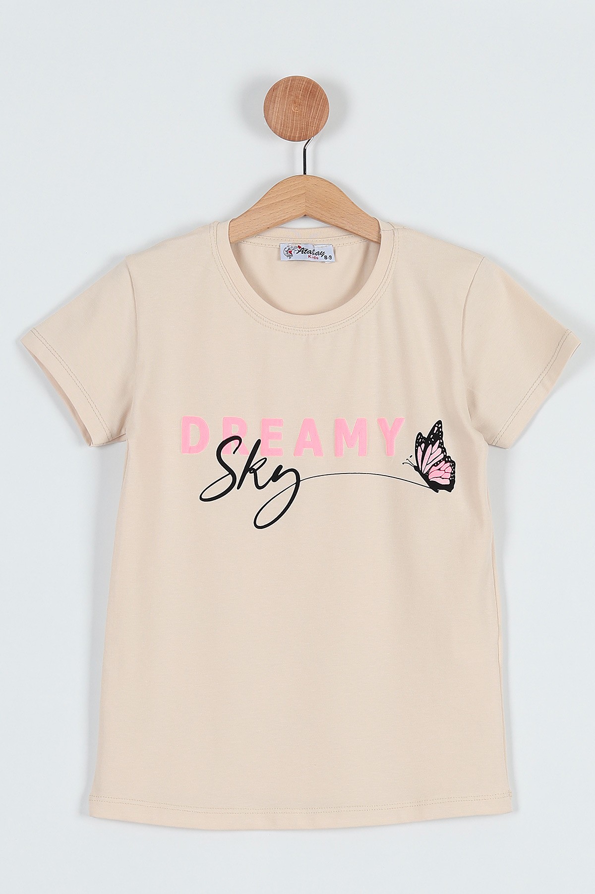 Bej (5-8 Yaş) Dreamy Kabartma Baskılı Kız Çocuk Tişört 185391