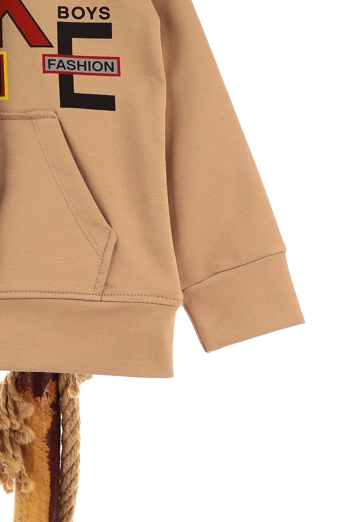 Bej (5-8 Yaş) Make Baskılı Kapüşonlu Erkek Çocuk Sweat 152691
