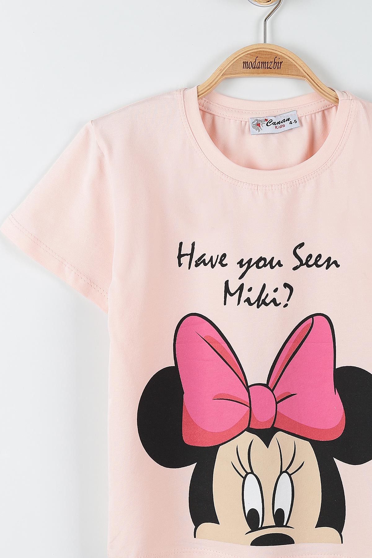 Bej (5-8yaş) Ön ve Arka Mini Mouse Baskılı Kız Çocuk Tişört 174897