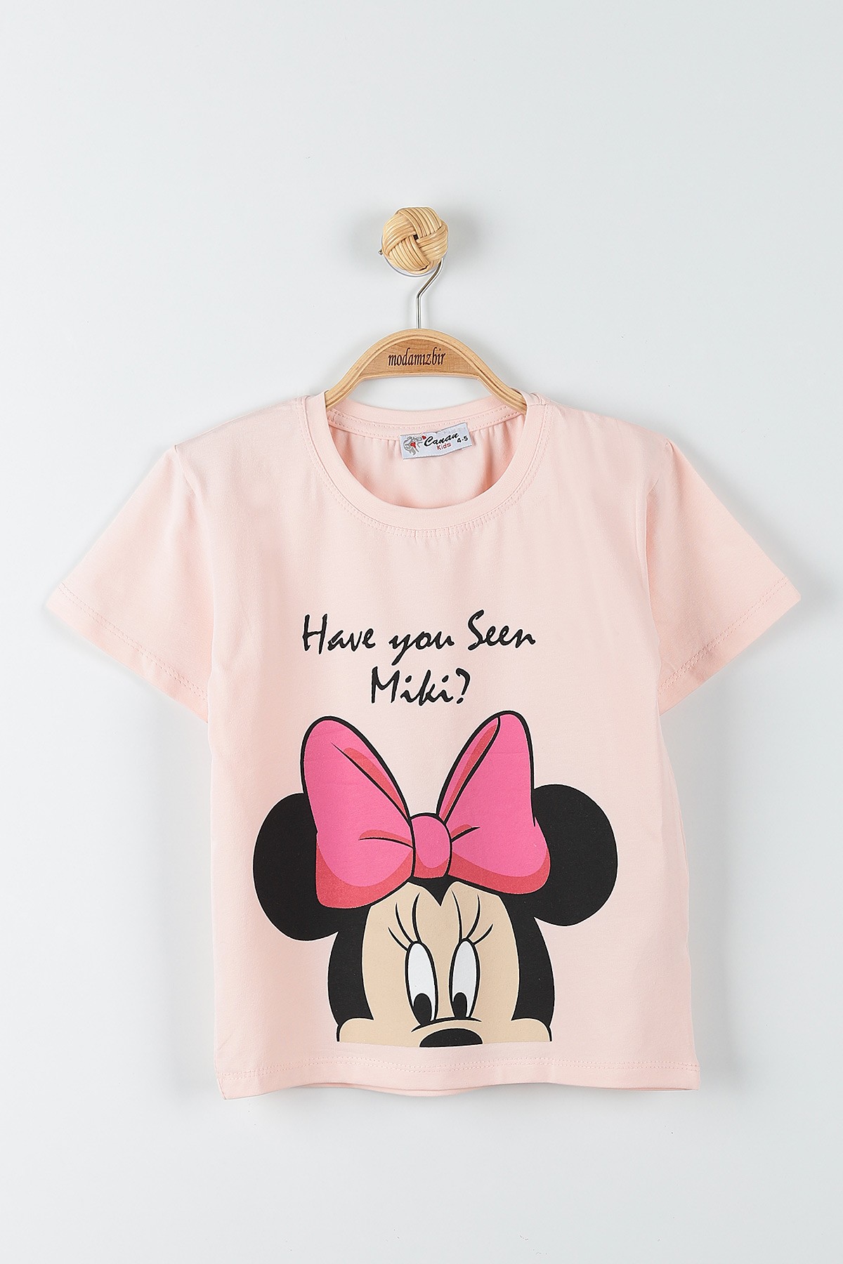Bej (5-8yaş) Ön ve Arka Mini Mouse Baskılı Kız Çocuk Tişört 174897