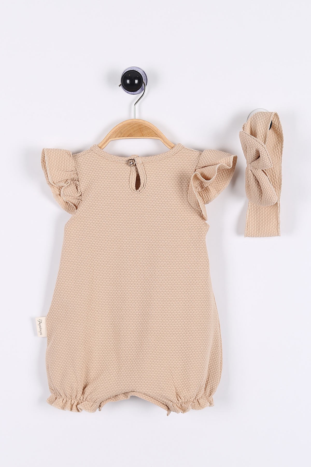 Bej (6-18 Ay) Güpürlü Düğme Detaylı Kız Bebe Tulum 175393
