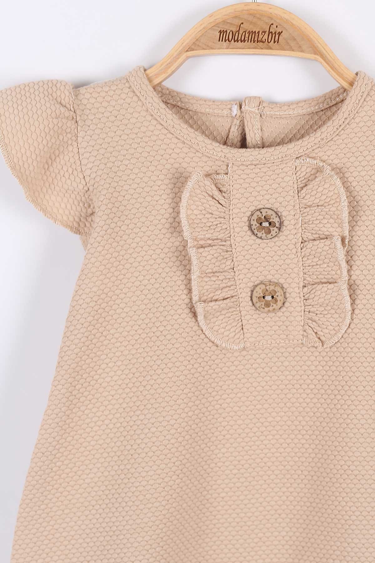 Bej (6-18 Ay) Güpürlü Düğme Detaylı Kız Bebe Tulum 175393