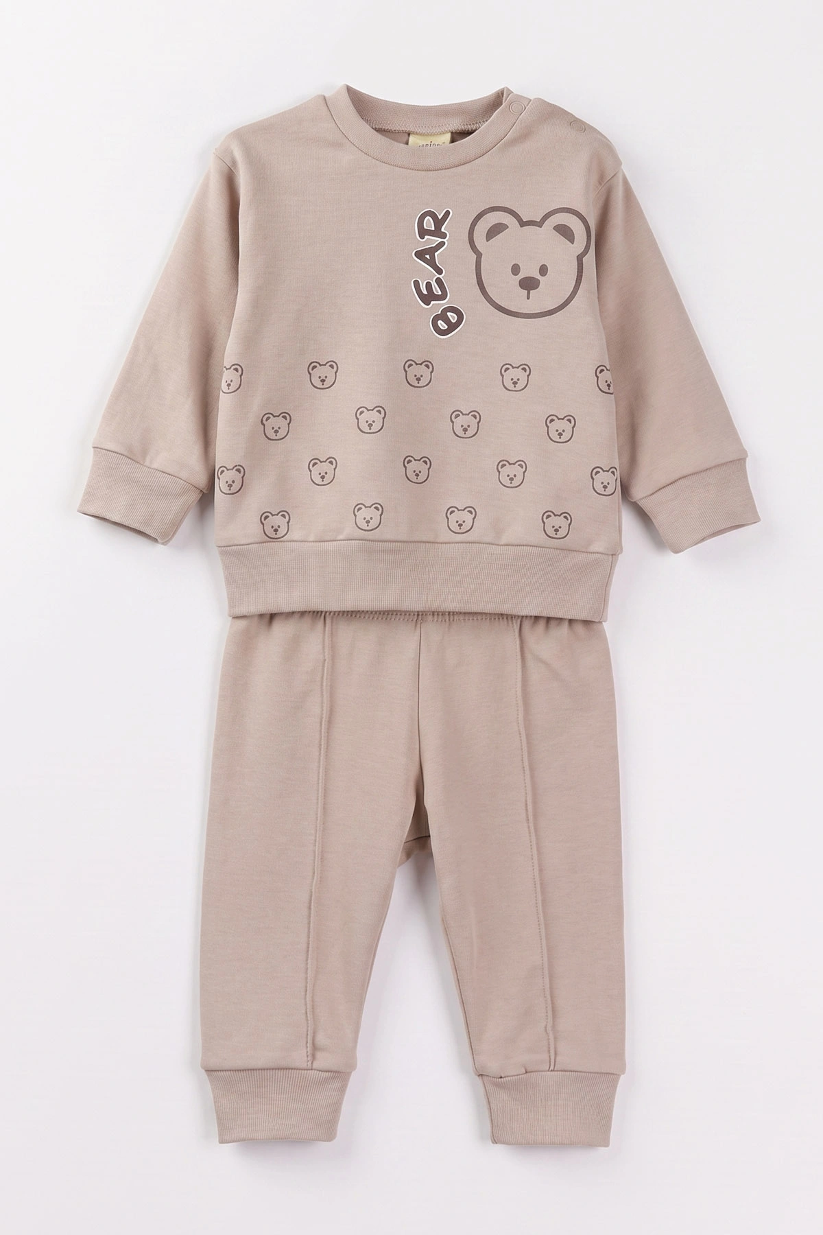 Bej (6-18 Ay)Bear Baskılı Çıtçıtlı Çimalı Erkeke Bebek Takım 477413