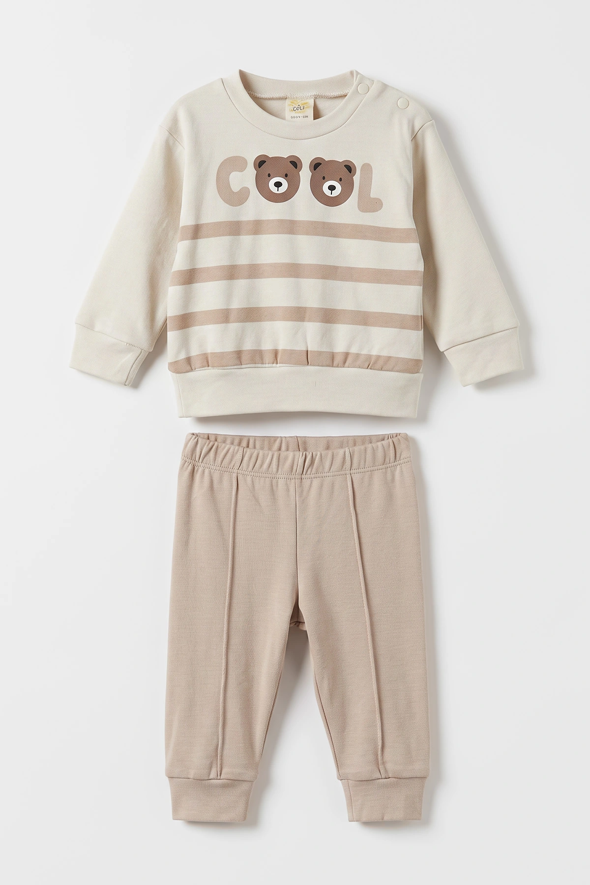 Bej (6-18 Ay)Cool Baskılı Çıtçıtlı Çimalı Erkek Bebek Takım 477607