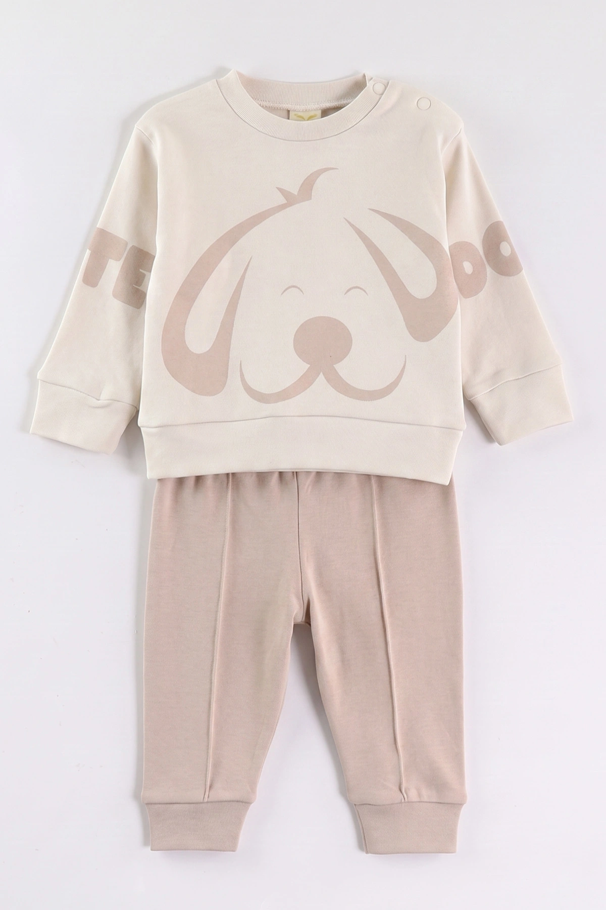 Bej (6-18 Ay)Cute Dog Baskılı Çıtçıtlı Çimalı Erkek Bebek Takım 477882