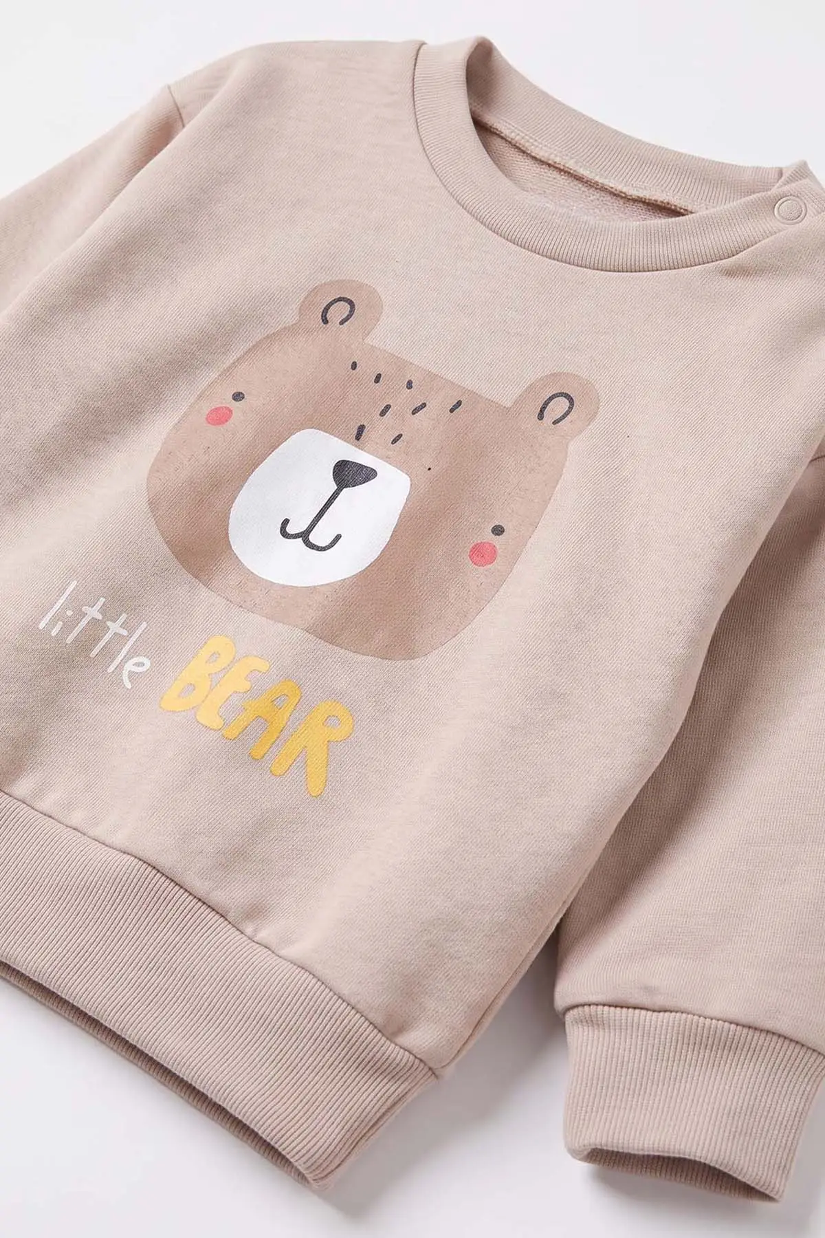 Bej (6-18 Ay)Little Bear Baskılı Çıtçıtlı Çimalı Erkek Bebek Takım 477949