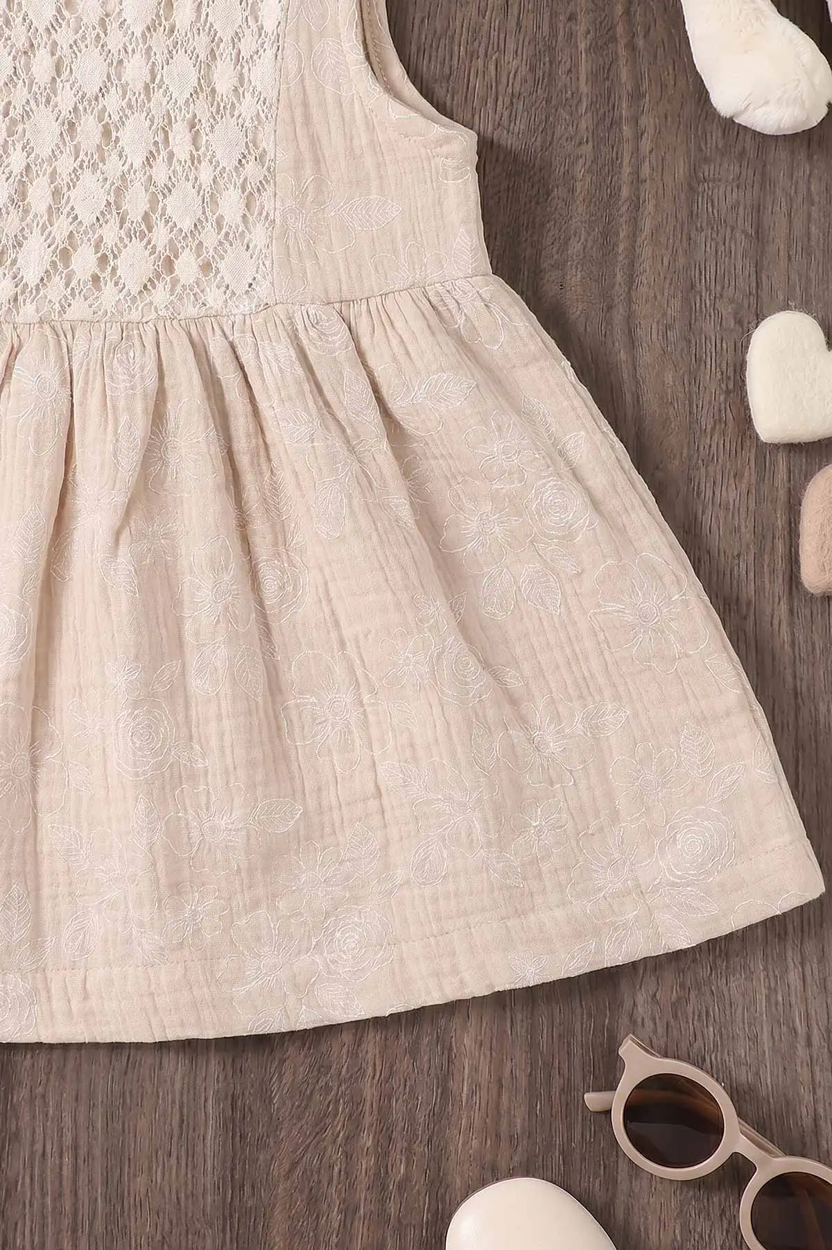 Bej (6-24 Ay) Çiçek Baskılı Sıfır Kol Müslin Kız Bebek Elbise 461789