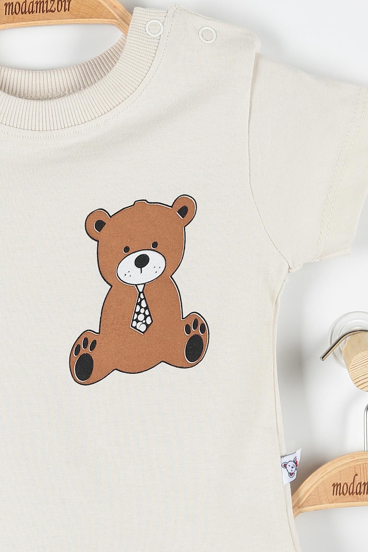 Bej (6-24 Ay) Cute Bear Ayı Baskılı Çıtçıt Detaylı Erkek Çocuk Takım 171412