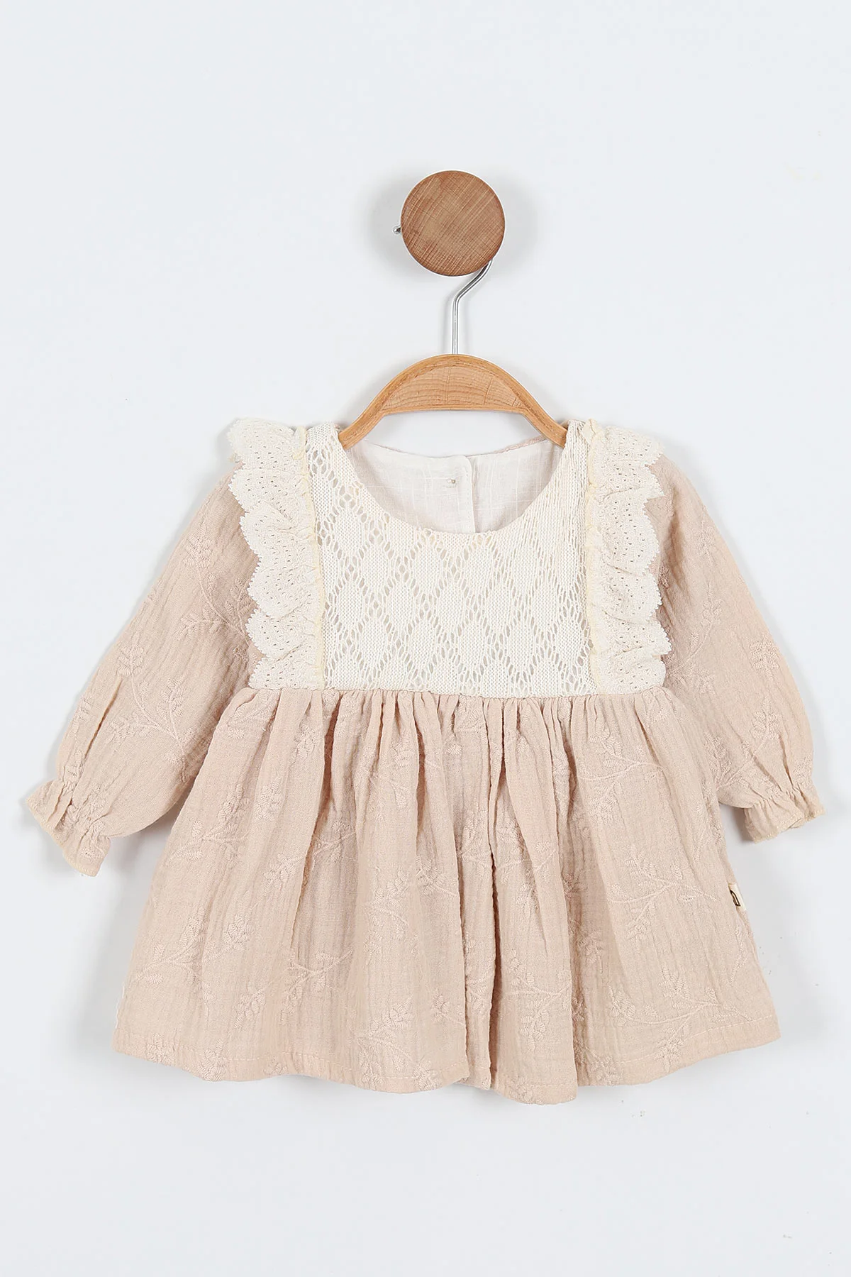 Bej (6-24 Ay) Güpürlü Müslin Kız Bebek Elbise 339779
