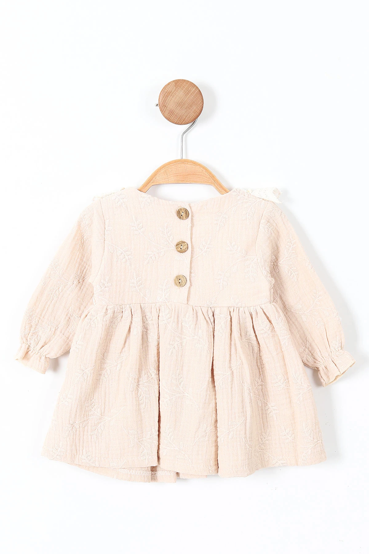 Bej (6-24 Ay) Güpürlü Müslin Kız Bebek Elbise 339779
