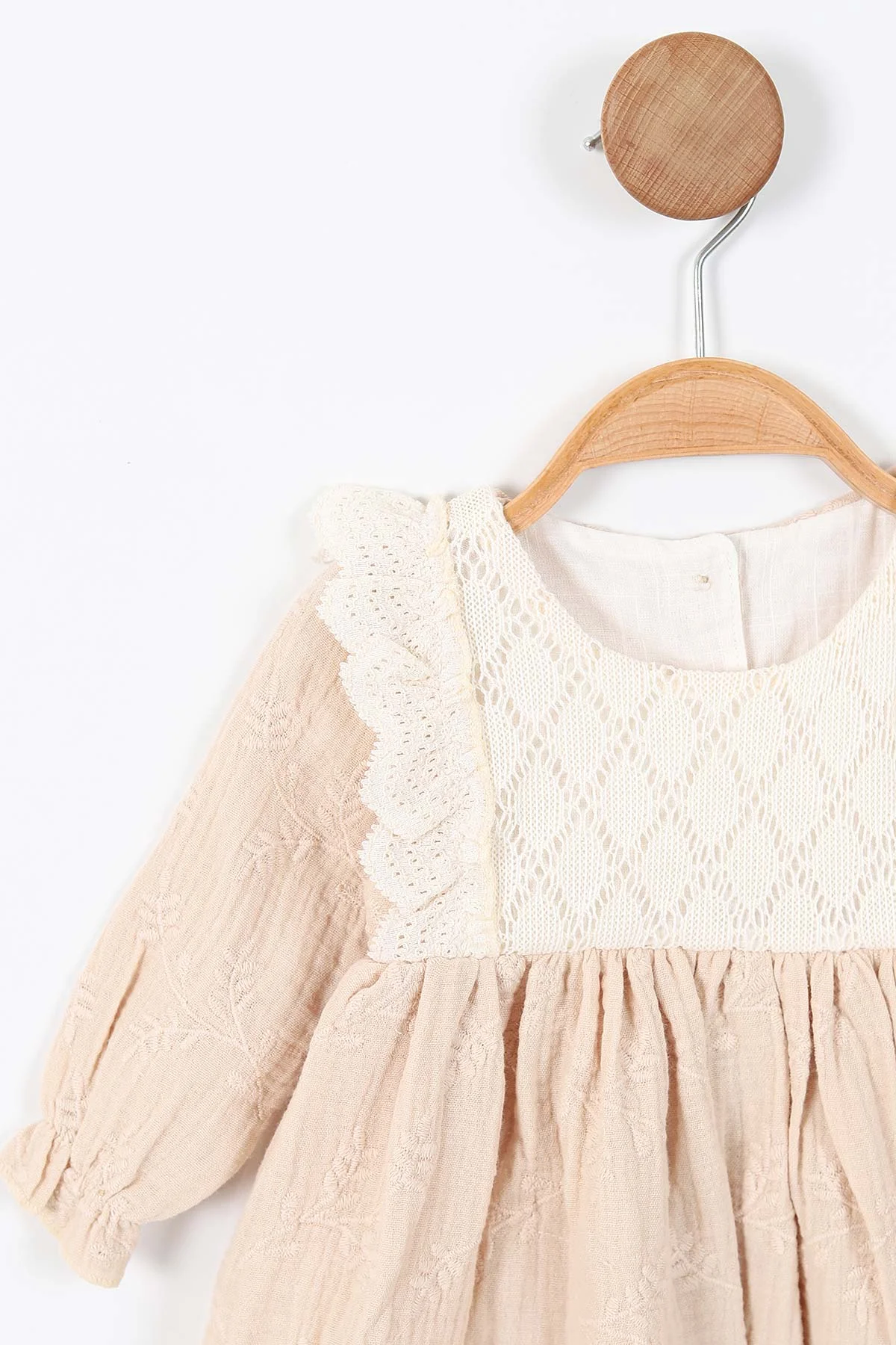 Bej (6-24 Ay) Güpürlü Müslin Kız Bebek Elbise 339779