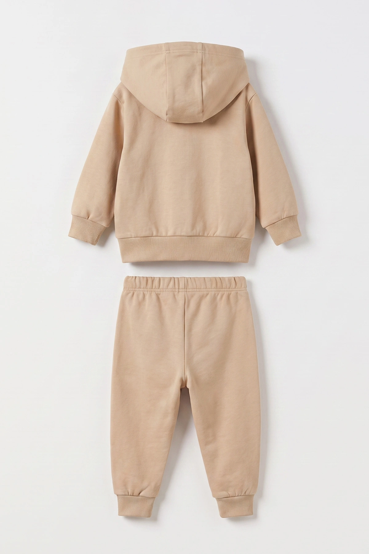 Bej (6-24 Ay) Little Teddy Baskılı Kapüşonlu Fermuarlı Erkek Bebek Takım 473146