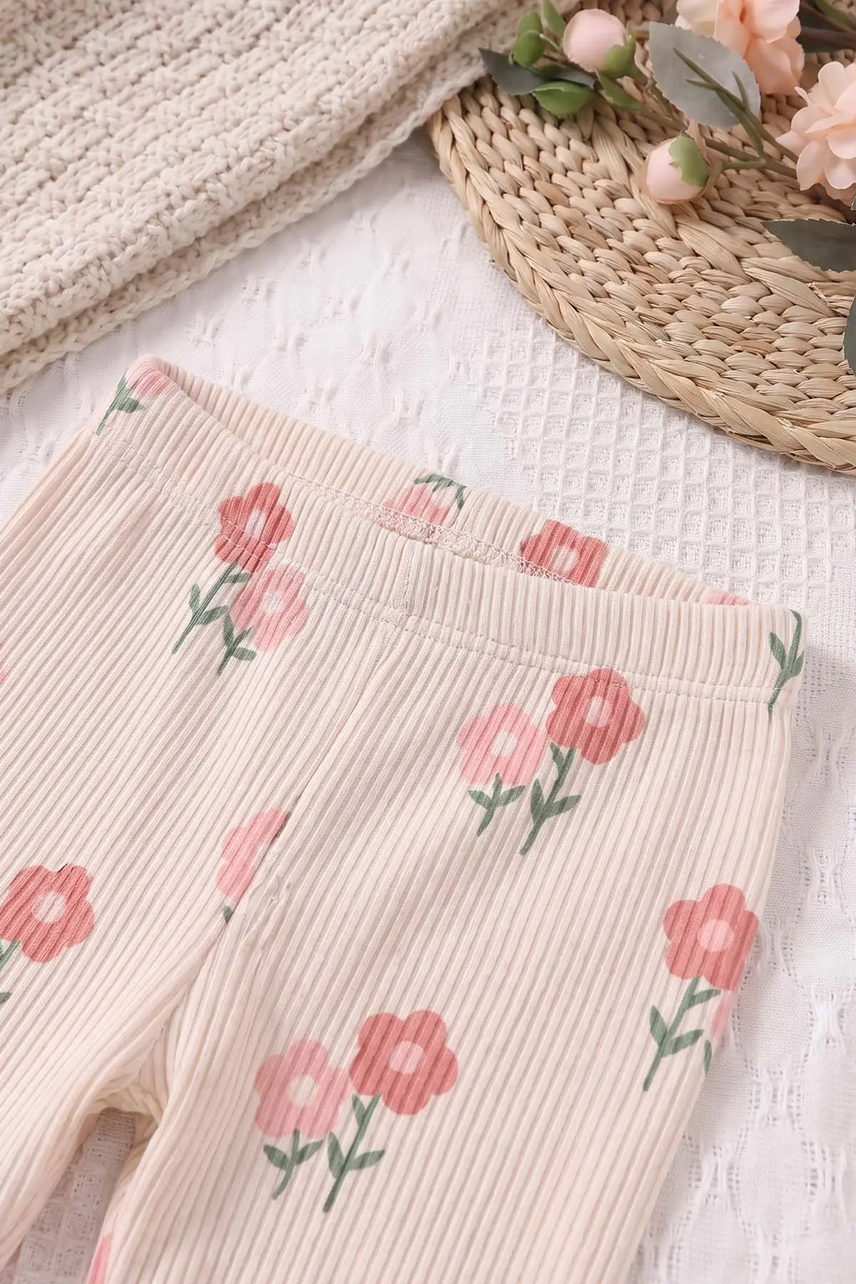 Bej (6-24 Ay) Süzene Papatya Nakışlı Fitilli Taytlı Kız Bebek Takım 478669