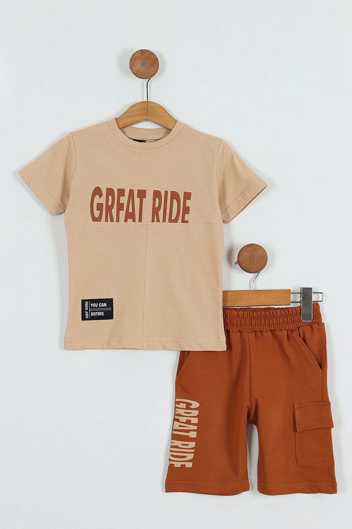 Bej (7-10 Yaş) Great RIde Baskılı Şortlu Erkek Çocuk Takım 253692