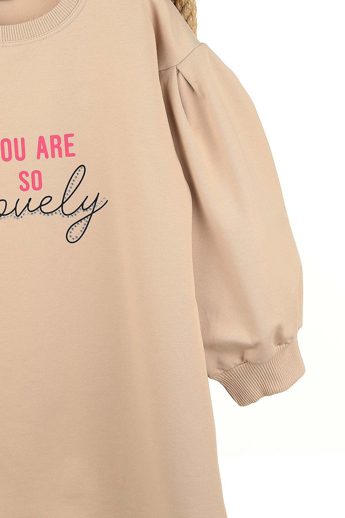 Bej (7-10 Yaş) You Are So Baskılı Kız Çocuk Tunik 155287