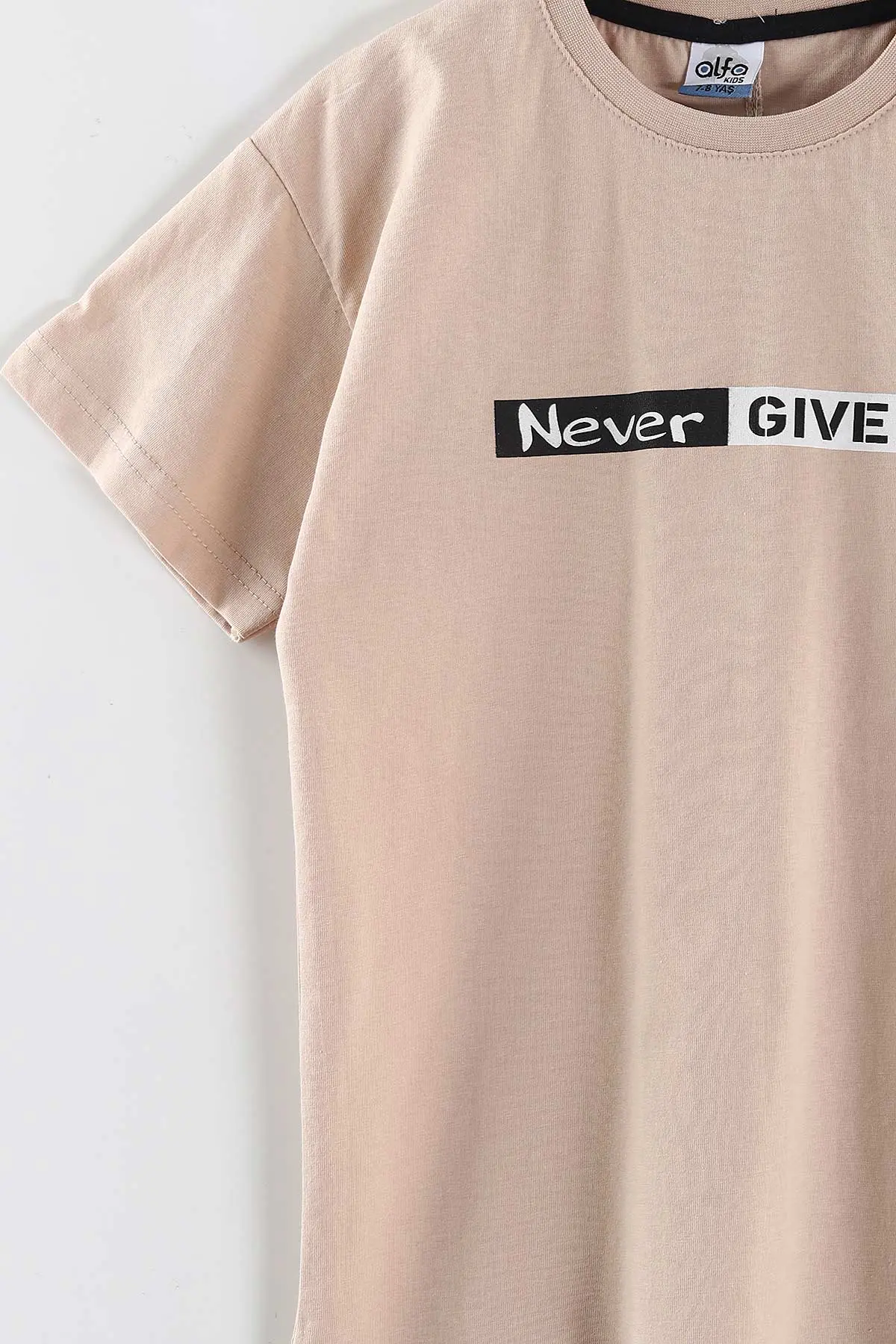 Bej (7-14 Yaş) Never Give Up Baskılı   Şortlu Süprem Erkek Çocuk Yazlık Takım 446307