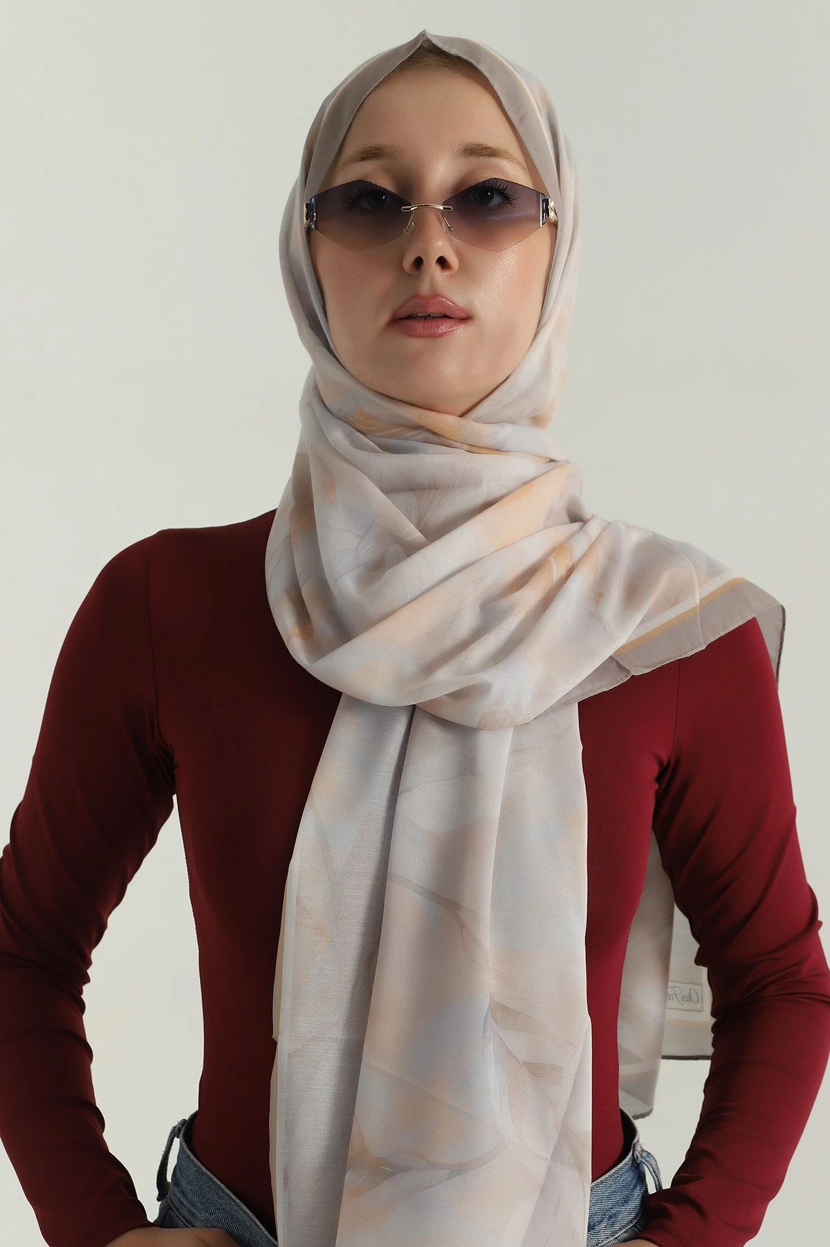 Bej 75x180 Cm Our Fashion Dijital Baskılı Desenli Nova Şal 396792