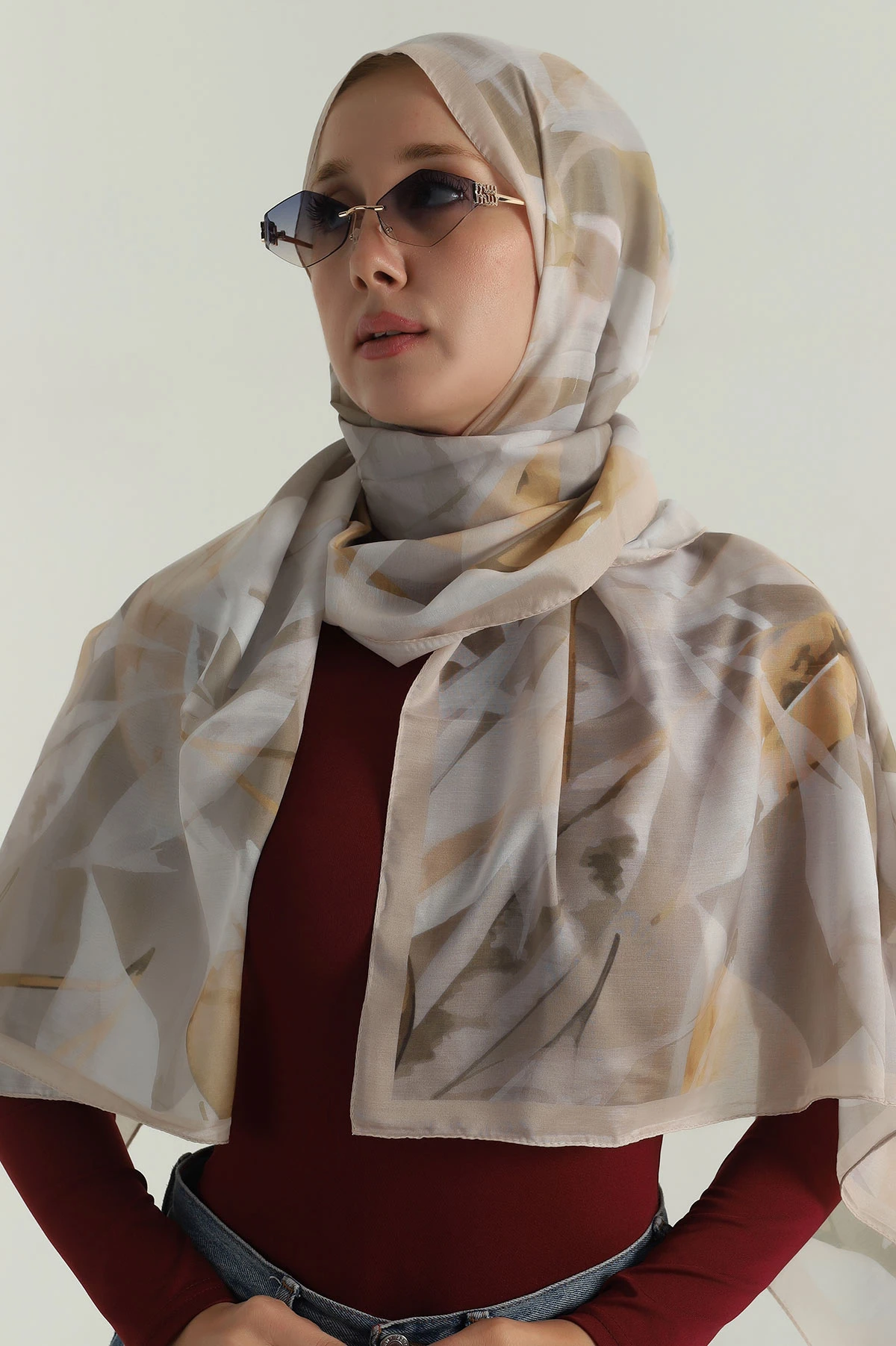 Bej 75x180 Cm Our Fashion Dijital Baskılı Desenli Nova Şal 396805