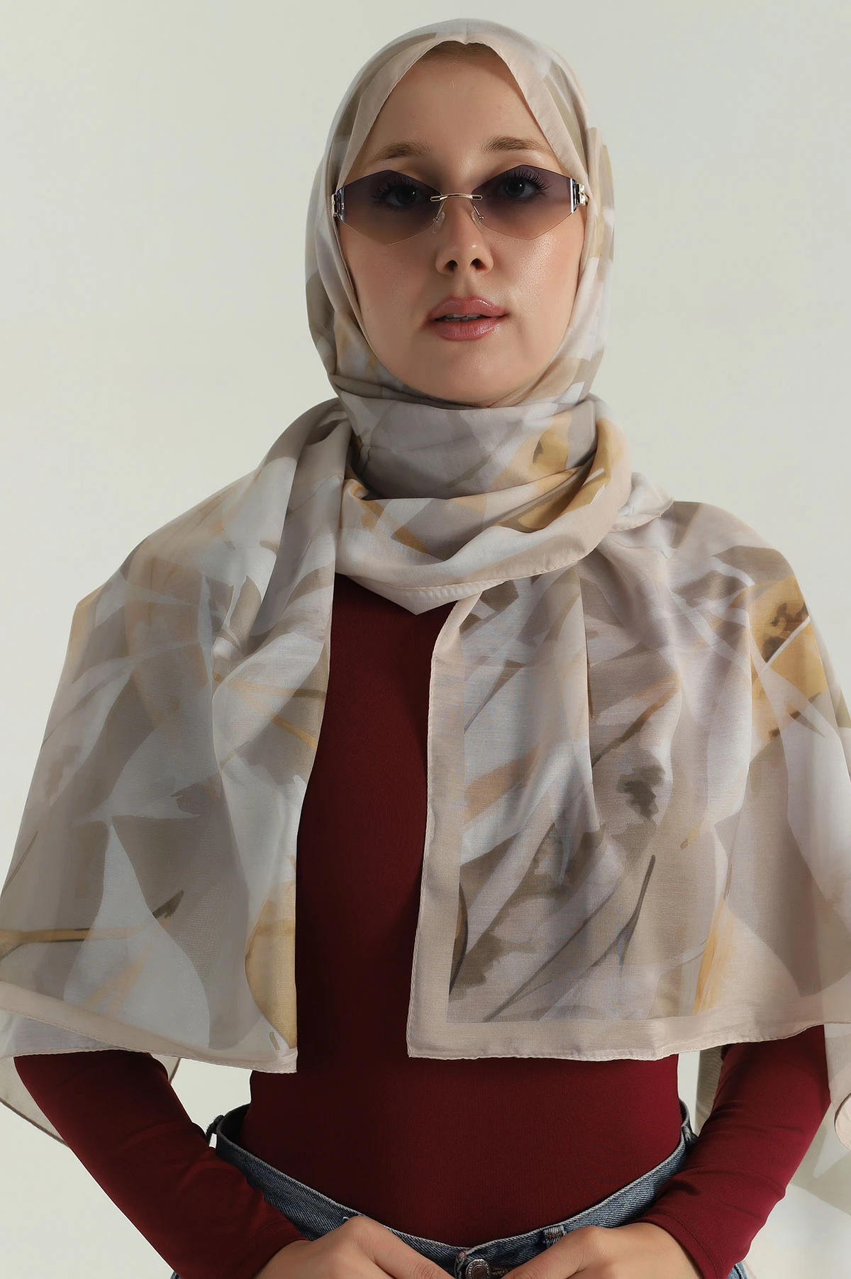 Bej 75x180 Cm Our Fashion Dijital Baskılı Desenli Nova Şal 396805