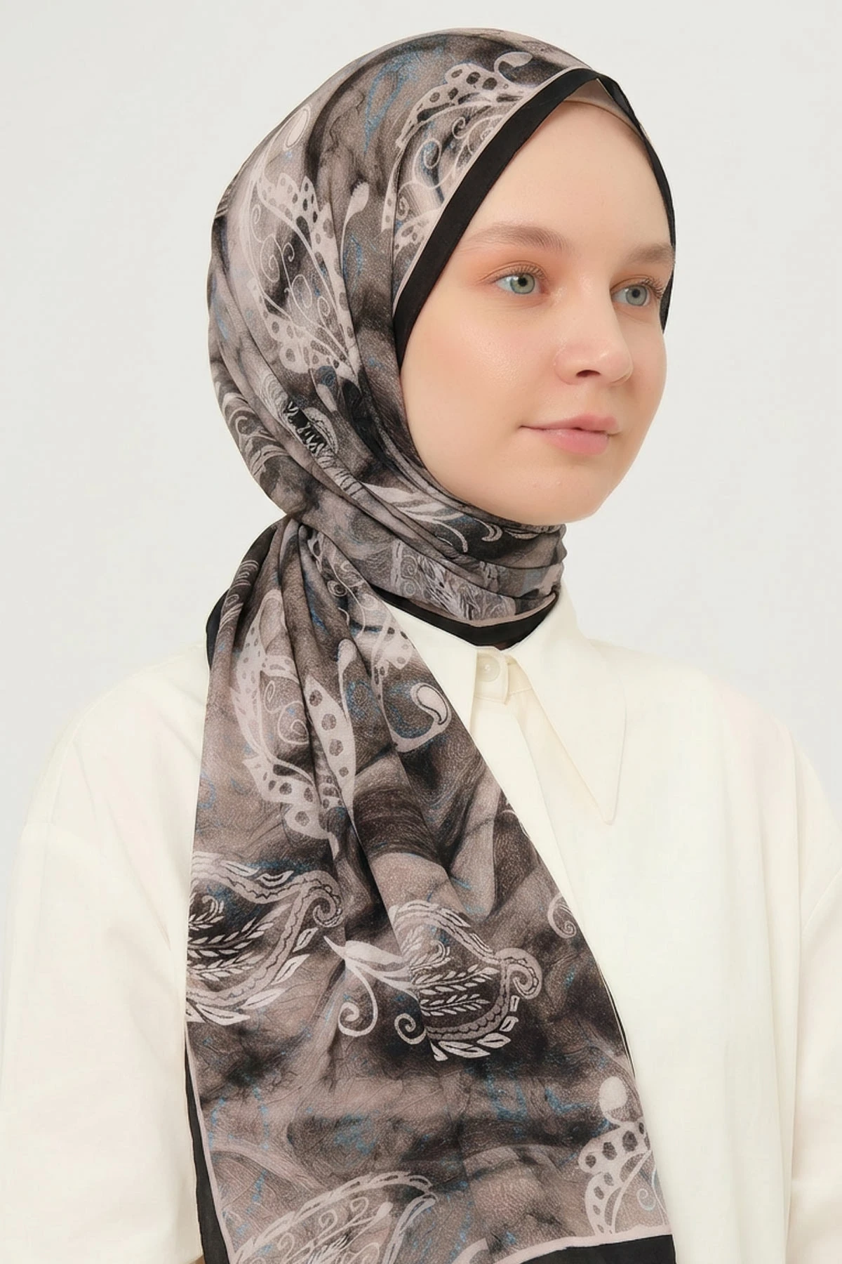 Bej 75x180 Cm Our Fashion Dijital Baskılı Desenli Bambu Kraş Şal 417860
