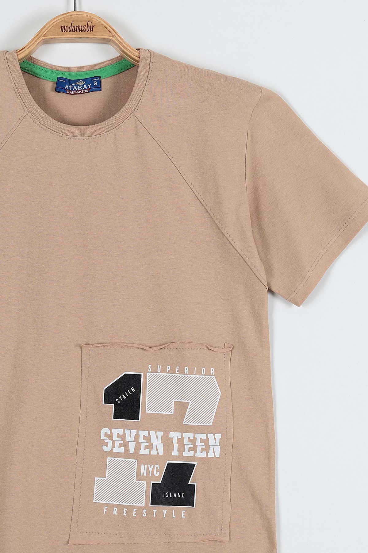 Bej (9-12 Yaş) Seven Teen Baskılı parçalı Erkek Çocuk Tişört 185261