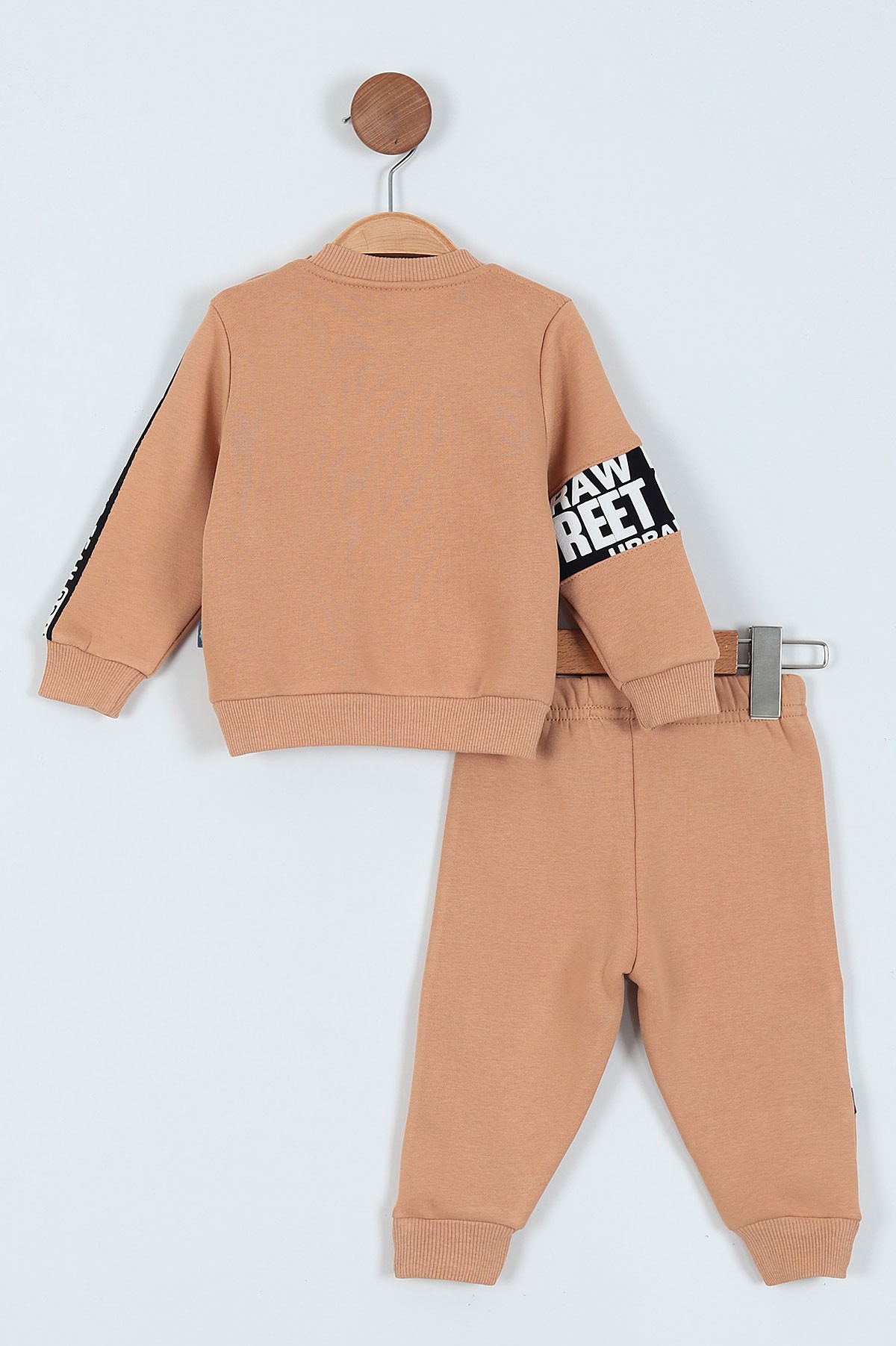 Bej (9-24 Ay) Cep Fermuarlı Baskılı Erkek Bebe Takım 219376