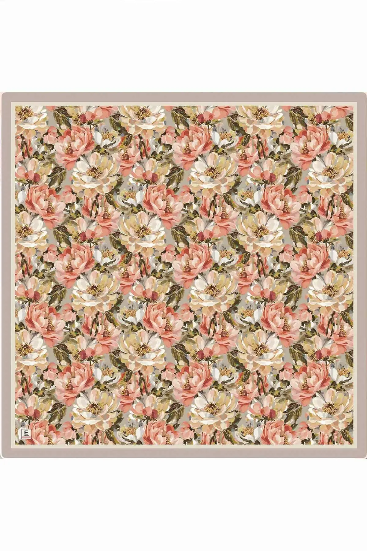 Bej 95x95 Cm Dijital Baskılı Botanik Desen Soft Eşarp 473304
