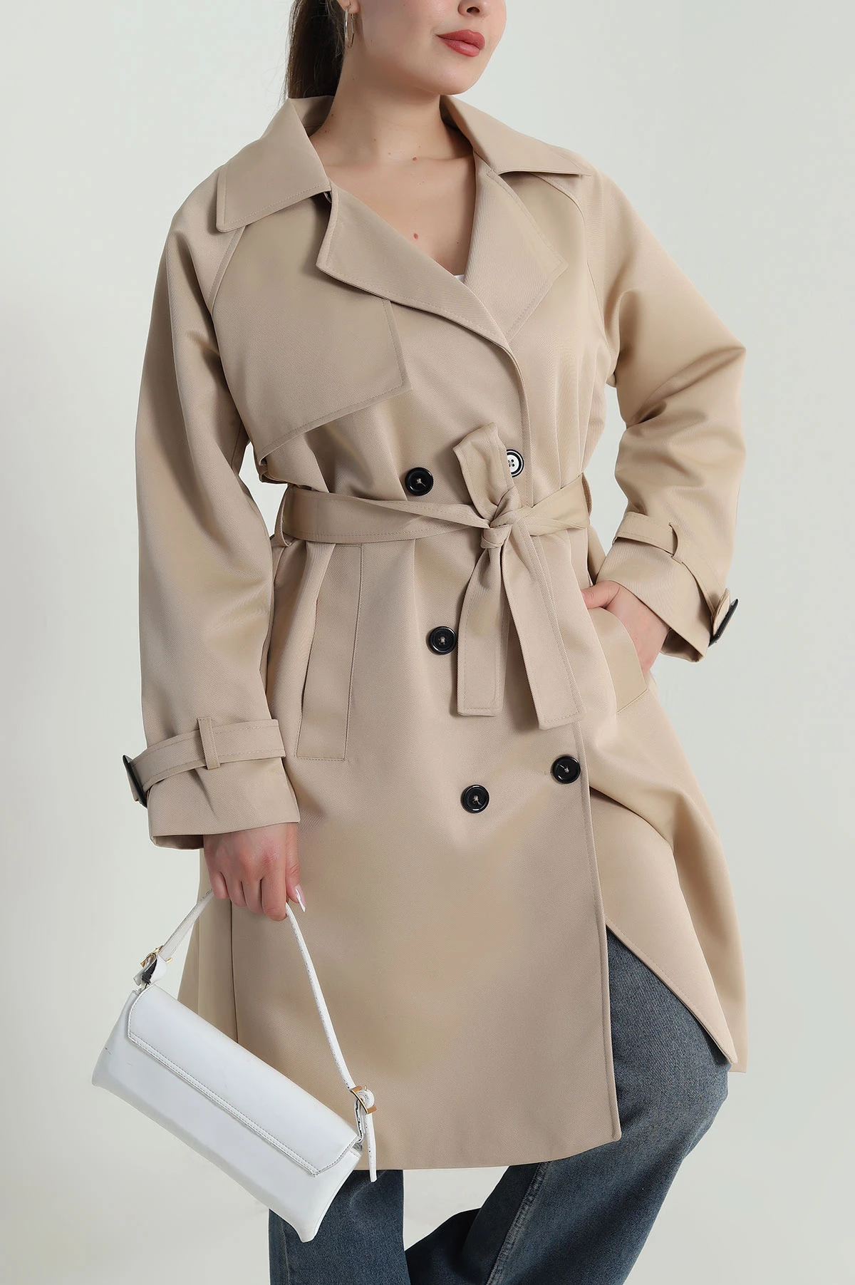 Bej Aller Detay Kadın Gabardin Trençkot 485781