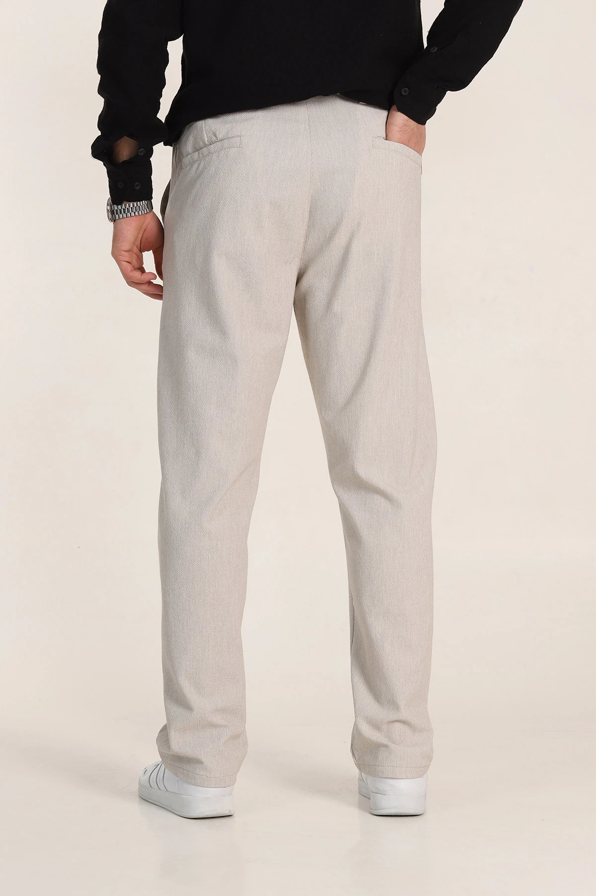 Bej Baggy Bel Arkası Lastikli Gofre Kumaş Erkek Pantolon 349732