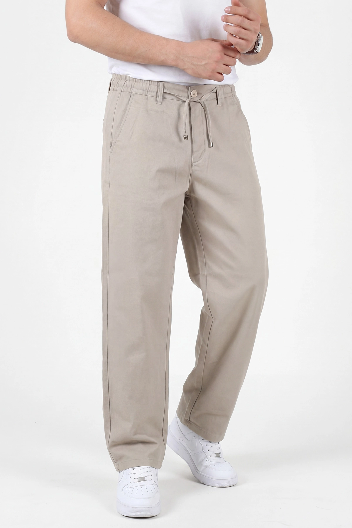 Bej Baggy Belden Bağlamalı Erkek Pantolon 459401